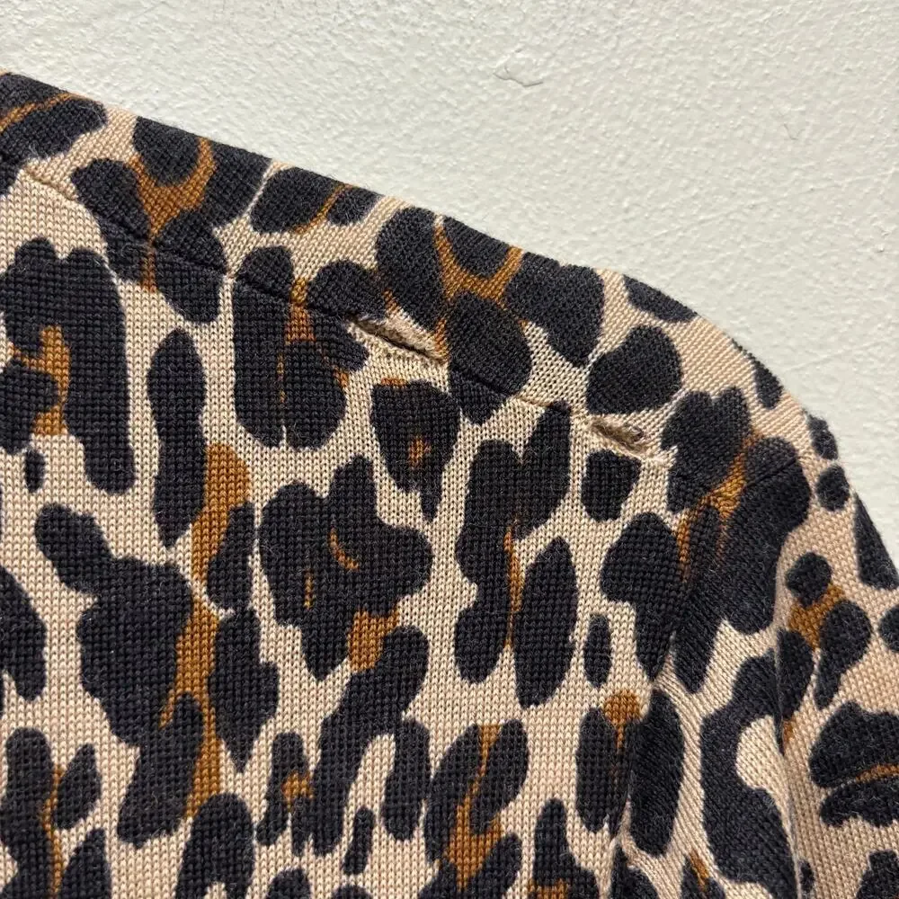 Tory Burch Merino Wool Leopard Print Cardigan Black Brown - Size: Large